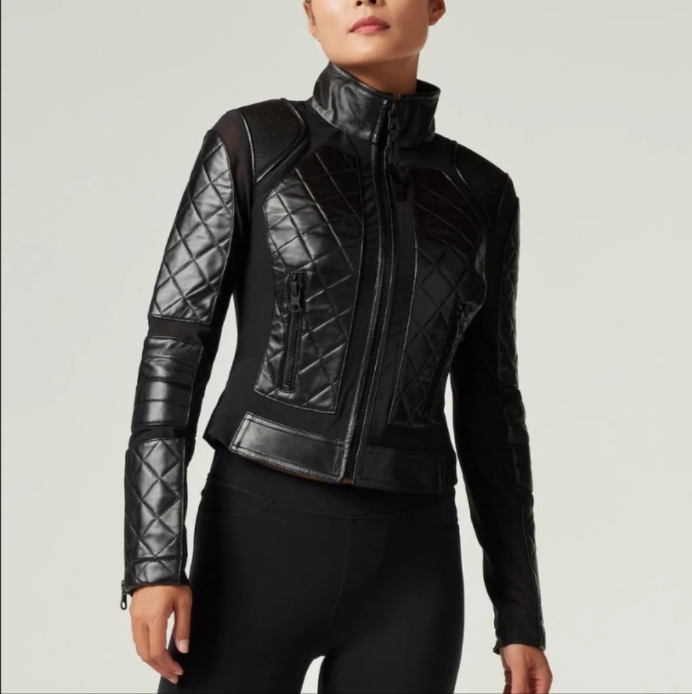Blanc Noir Quilted Leather Mesh Moto Jacket * Runs Small*